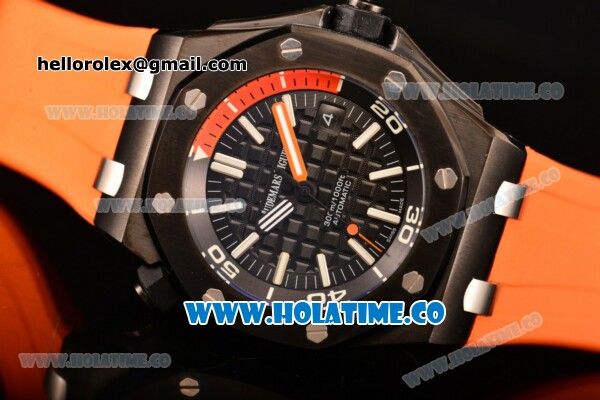 Audemars Piguet Royal Oak Offshore Diver Asia Automatic PVD Case with Black Dial Orange Rubber Strap and White Stick Markers (EF) - Click Image to Close